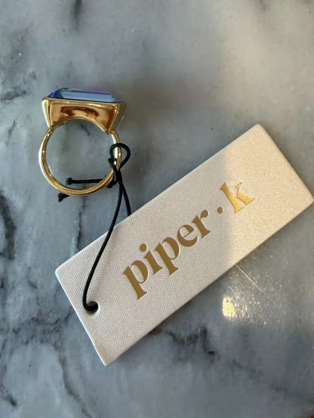 NWT Piper K 14K Gold Plate East-West Rectangular Baby Blue Crystal Ring